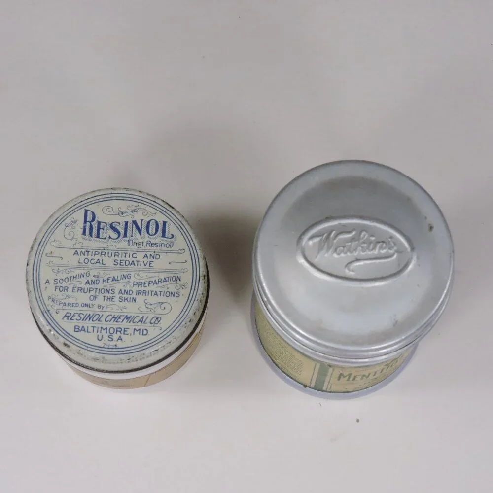 Vintage Watkins & Resinol Milk Glass Jars - Decor - Display - Empty No Contents - Picture 4 of 11